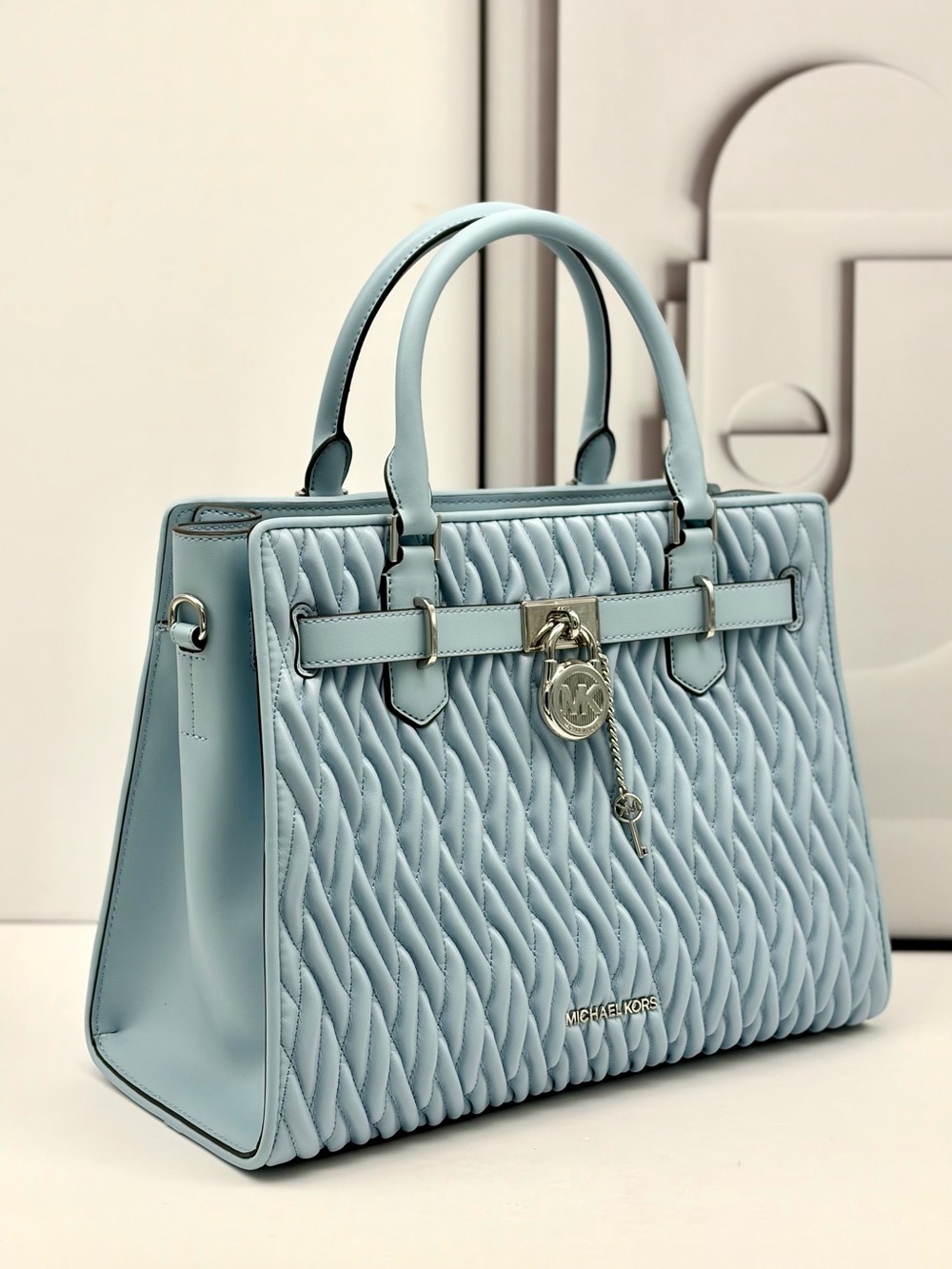 Michael Kors Hamilton Medium Satchel Crossbody Bag Pale Blue NWT - Picture 6 of 12
